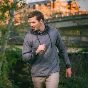 Ike Behar Sz L Mens Blue Sweater Hooded Pullover Sweatshirt